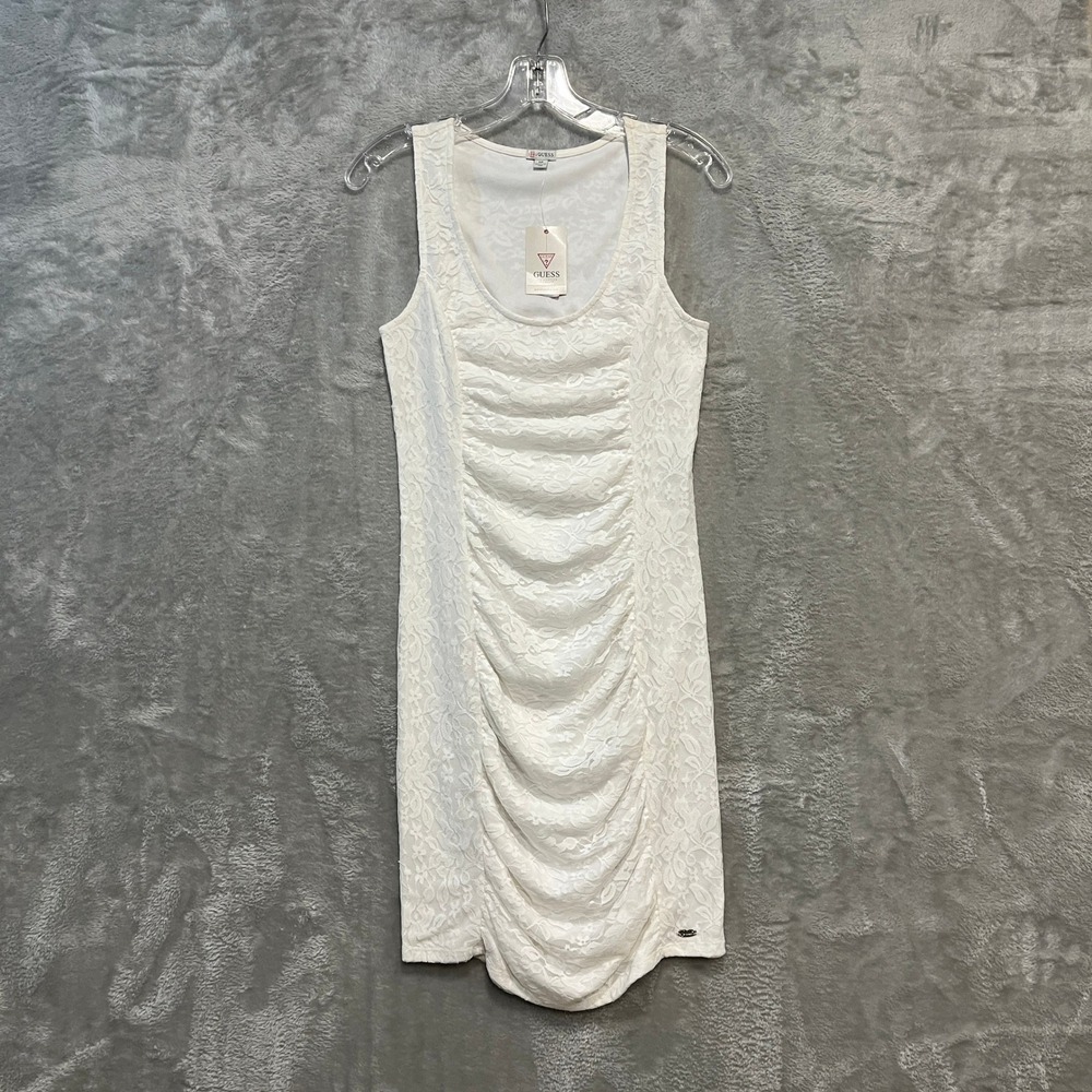Guess Lace Ruched Dress Womens Small White Sleeveless‎ Bodycon Brand New